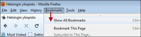 Kirjanmerkkien tallentaminen - Firefox 17