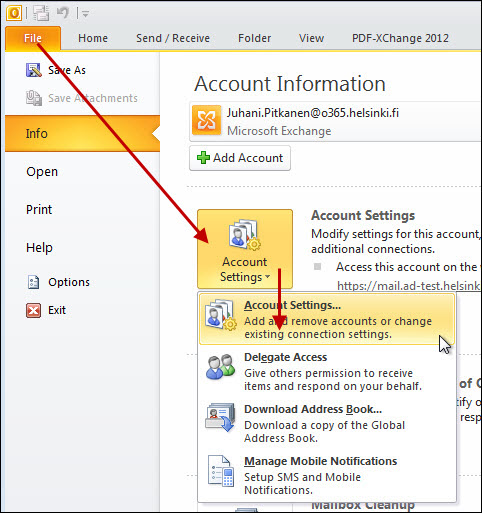 how to import outlook account settings