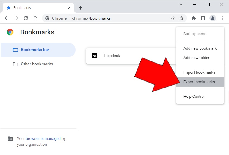 Chrome Export bookmarks selection