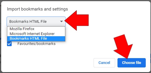 chrome import bookmarks and settings -valinnat