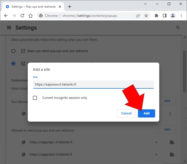 Chrome add pop-up sites