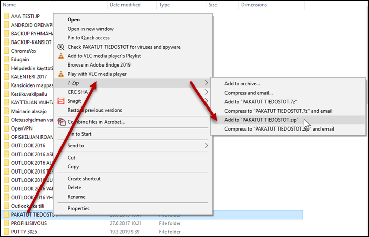 Pakkausohjelma 7Zipin K ytt HELPDESK