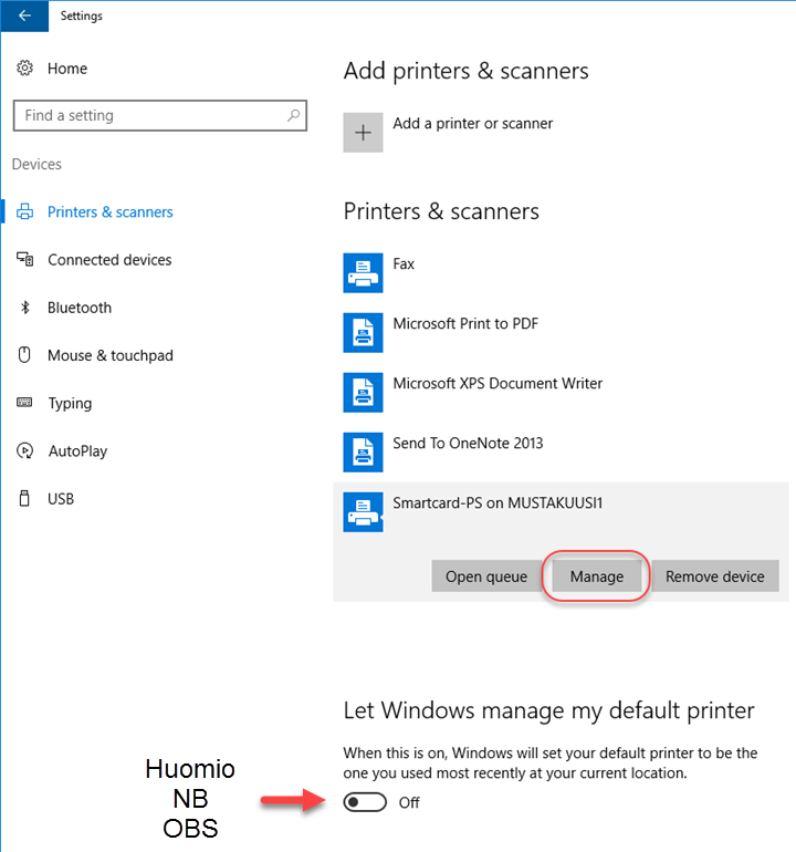 cannot change default printer in windows 10
